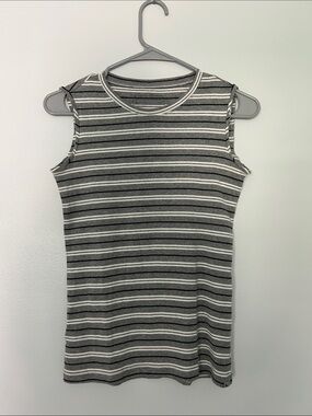 Eddie Bauer Gray & White Striped Sleeveless Tank